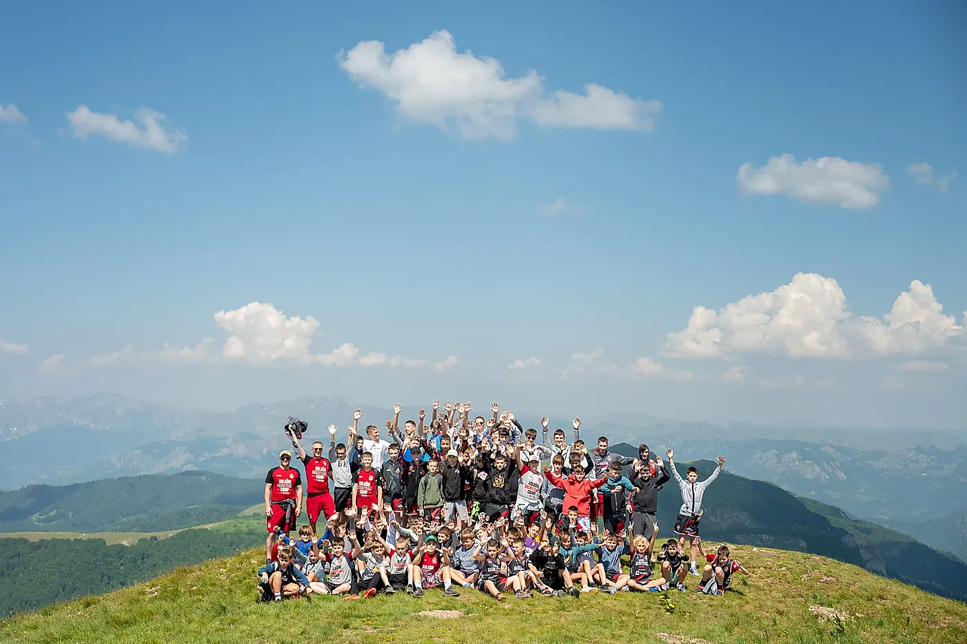 The whole camp on a mountain peak